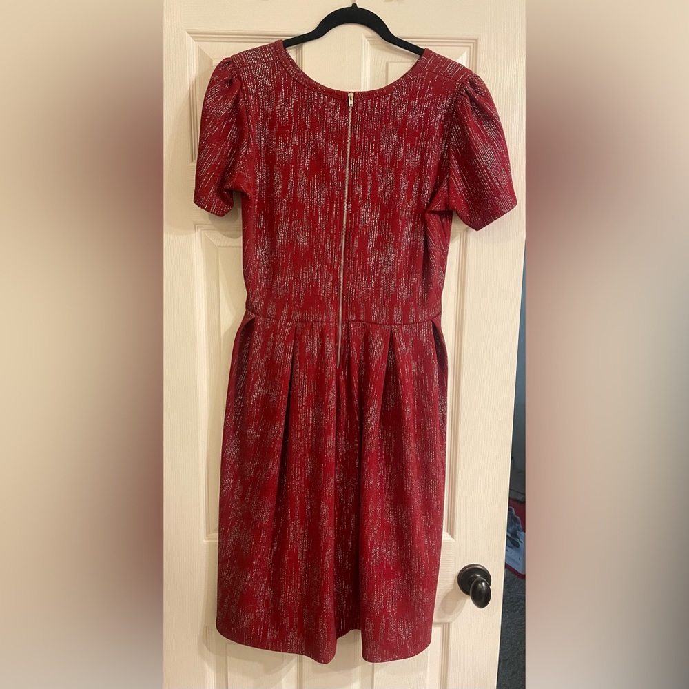 LulaRoe Elegant Amelia Dress Red and Silver Size XL